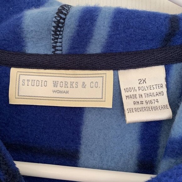 Vintage 90s Studio Works & Co Woman 2X Blue Plaid Fleece Jacket New - Picture 9 of 12